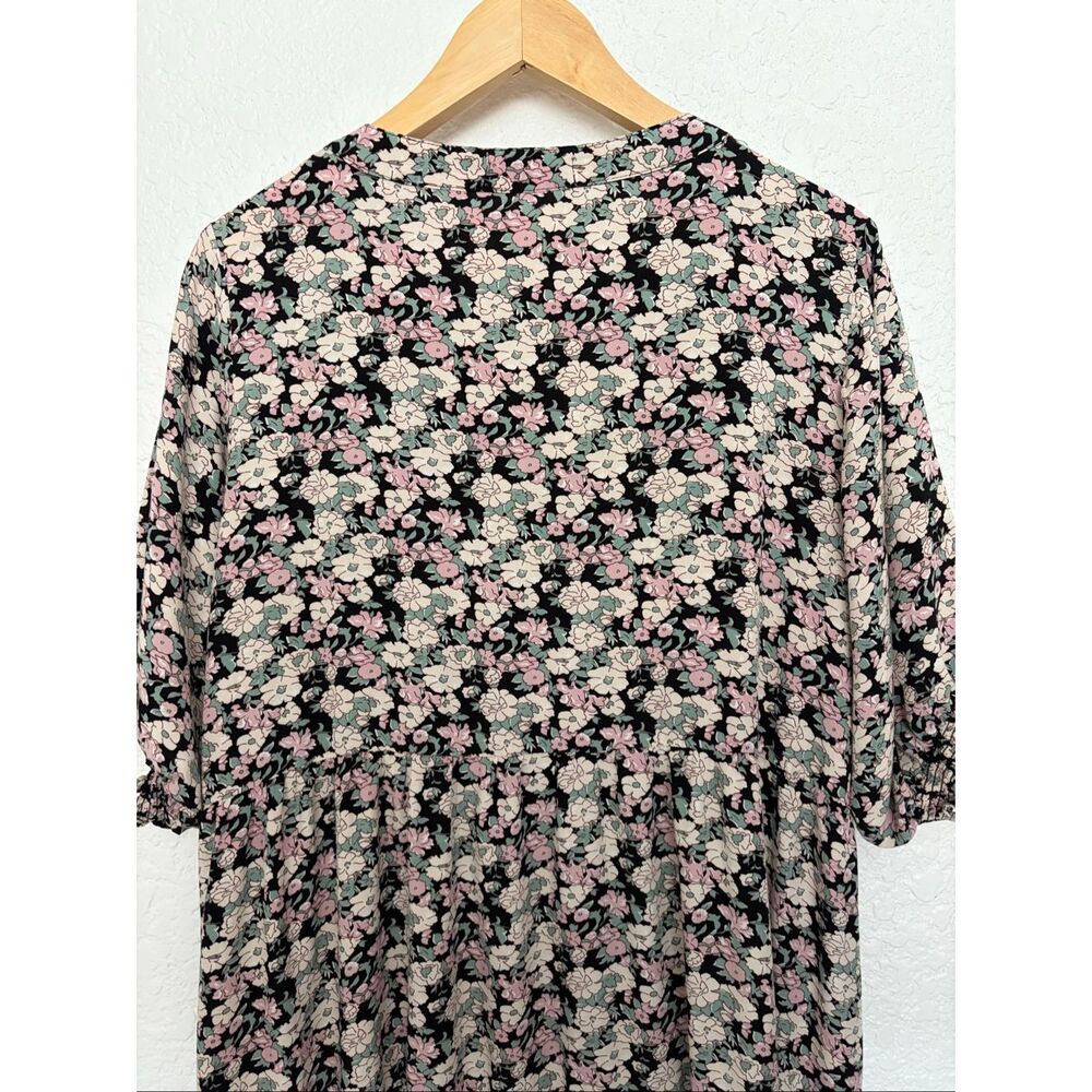 Natural Life Floral Rayon Midi Dress XL Boho Tiered Cottagecore Peasant Multi - Picture 10 of 12